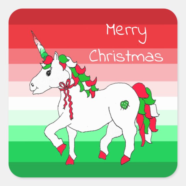 Pegatina Cuadrada Festividades de Unicornio navideñas (Anverso)