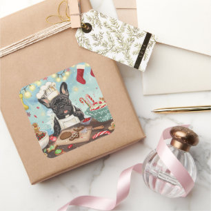 Pegatina Cuadrada Festividades en Bulldog francés: Navidades festivo