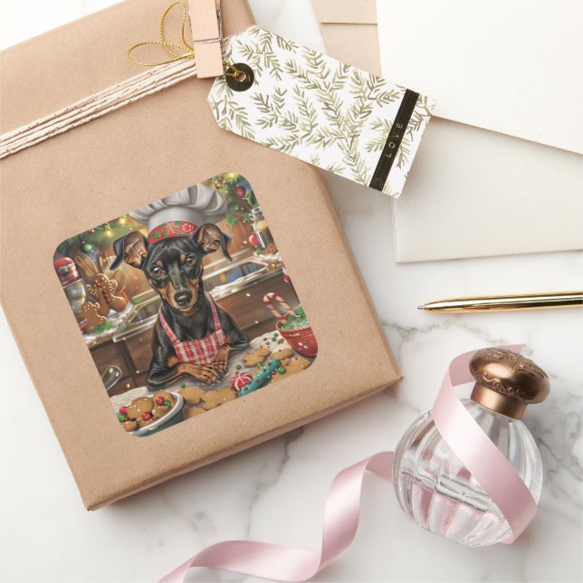 Pegatina Cuadrada Festividades en Pinscher en Alemania: Navidades fe (Regalar)