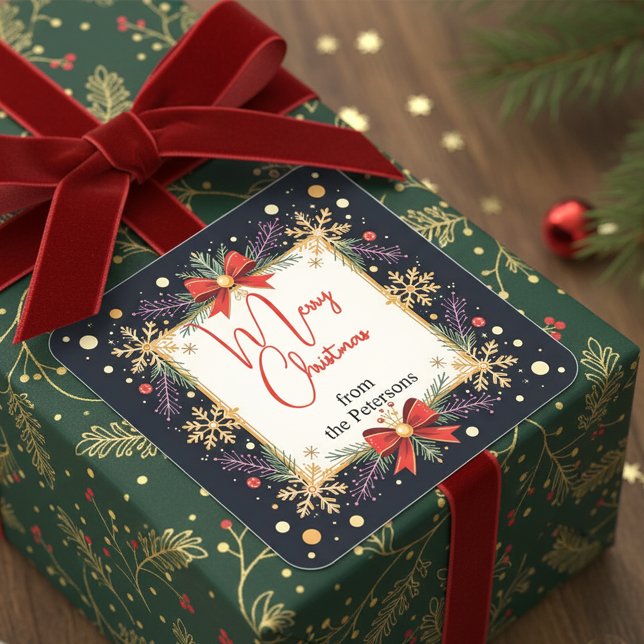 Pegatina Cuadrada Festividades familiares de copos de nieve de Oro (Subido por el creador)