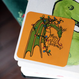 Pegatina Cuadrada Festividades Geek del Dragon navideño