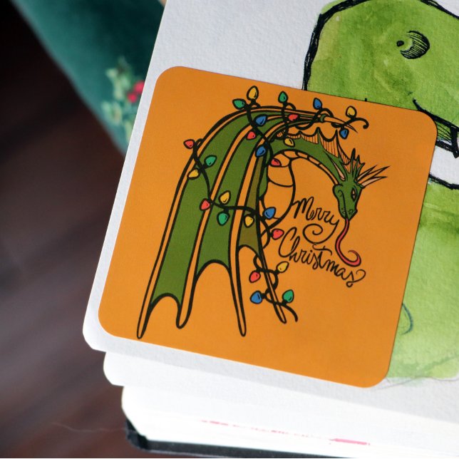 Pegatina Cuadrada Festividades Geek del Dragon navideño (Subido por el creador)