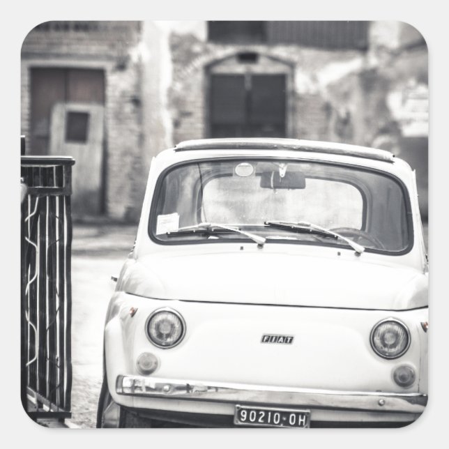 Pegatina Cuadrada Fiat 500, Cinquecento en Italia (Anverso)