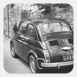 Pegatina Cuadrada FIAT 500 coche en blanco y negro