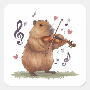 Pegatina Cuadrada fiddler capybara