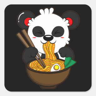 Pegatina Cuadrada Fideos de Ramen Kitsune Fox Kawaii Anime Neko Jap
