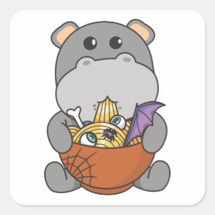 Pegatina Cuadrada Fideos Japoneses Noodles Halloween Hippo Ramen
