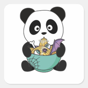 Pegatina Cuadrada Fideos Japoneses Noodles Halloween Panda Ramen