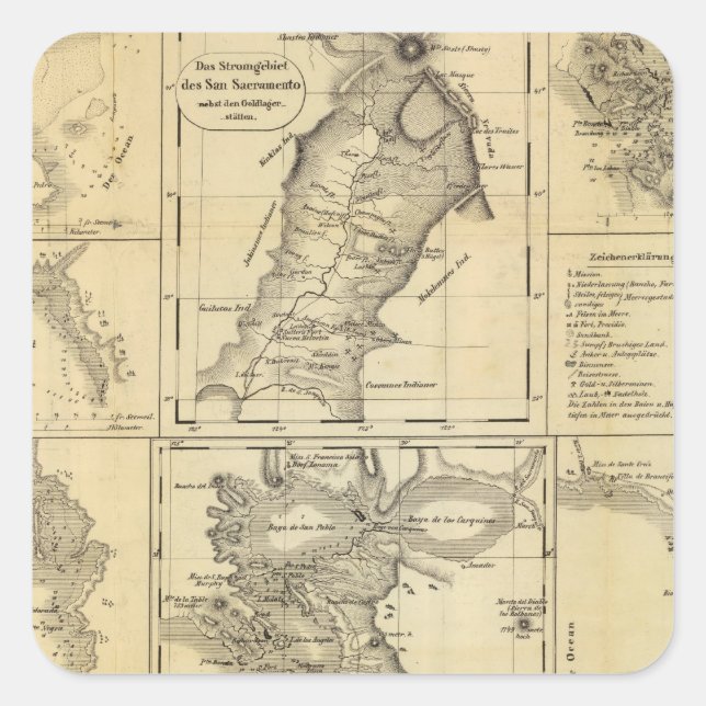 Pegatina Cuadrada Fiebre del Oro en California (Anverso)