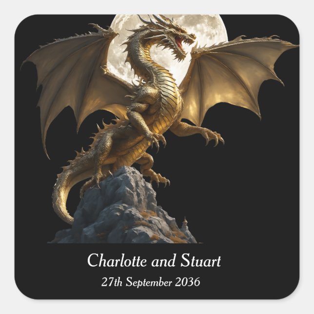 Pegatina Cuadrada Fierce Dragon Rearing (Anverso)