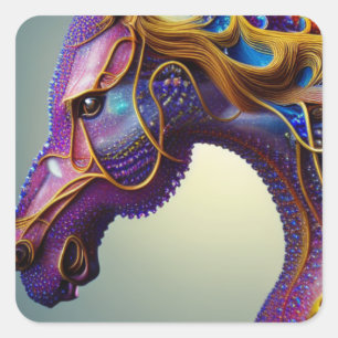 Pegatina Cuadrada Fierce Fractural Gems Cabeza de Caballo
