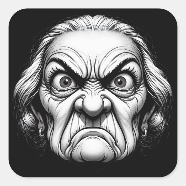Pegatina Cuadrada "Fierce Old Woman"  (Anverso)