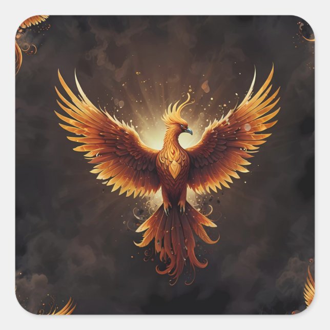 Pegatina Cuadrada Fiery Phoenix (Anverso)