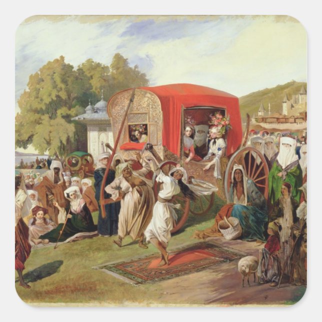 Pegatina Cuadrada Fiesta al aire libre en Turquía, c.1830-60 (Anverso)