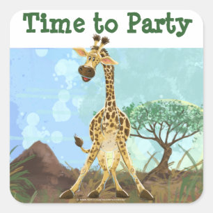 Pegatina Cuadrada Fiesta Animal Giraffe