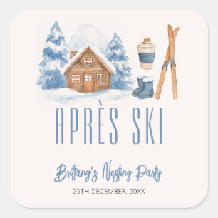 Pegatina Cuadrada Fiesta Apres Ski Baby Shower Winter Nesting