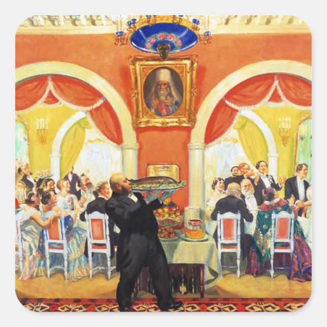 Pegatina Cuadrada Fiesta boda, 1917 (Anverso)