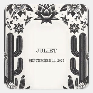 Pegatina Cuadrada Fiesta Cactus Amor en Flor Mexicano Despedida de S