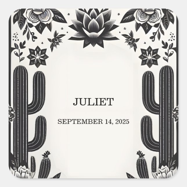 Pegatina Cuadrada Fiesta Cactus Amor en Flor Mexicano Despedida de S (Anverso)