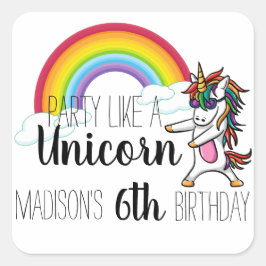 Pegatina Cuadrada Fiesta Como Un Cumpleaños De Unicornio