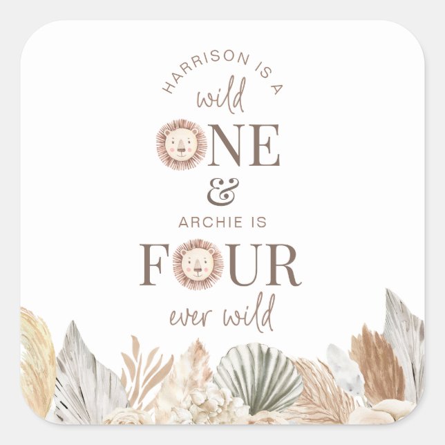 Pegatina Cuadrada Fiesta Conjunta Salvaje Uno y Cuatro (Anverso)