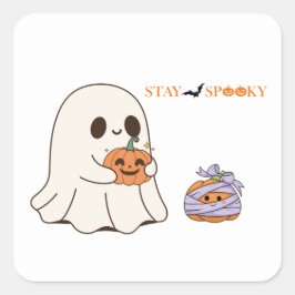 Pegatina Cuadrada Fiesta D de Halloween "Stay Spookee Cute Ghost & P