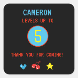 Pegatina Cuadrada Fiesta de 5 cumpleaños personalizada para jugadore