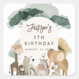 Pegatina Cuadrada Fiesta de acuarela Animales Foto Fiesta de cumplea