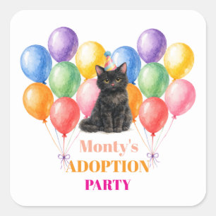 Pegatina Cuadrada Fiesta de adopción Día de sorpresa Gato negro Masc