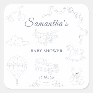 Pegatina Cuadrada Fiesta de Baby Shower con Toile de Jouy
