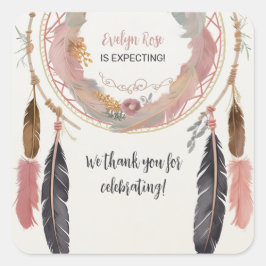 Pegatina Cuadrada Fiesta de Baby Shower Cute Boho Dreamcatcher