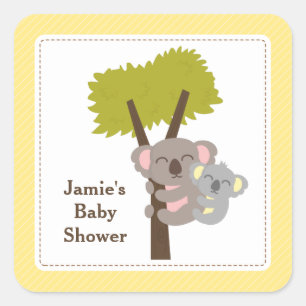 Pegatina Cuadrada Fiesta de Baby Shower de Cute Mommy Koala Bear