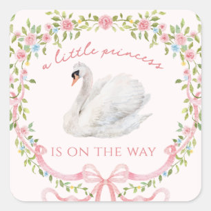 Pegatina Cuadrada Fiesta de Baby Shower de la Princesita Cisne