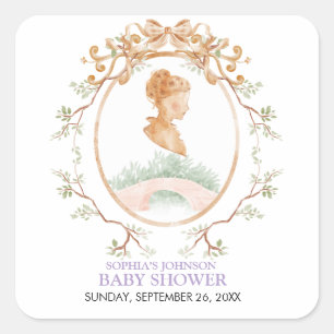 Pegatina Cuadrada Fiesta de Baby Shower de Wisteria Grandmillennial