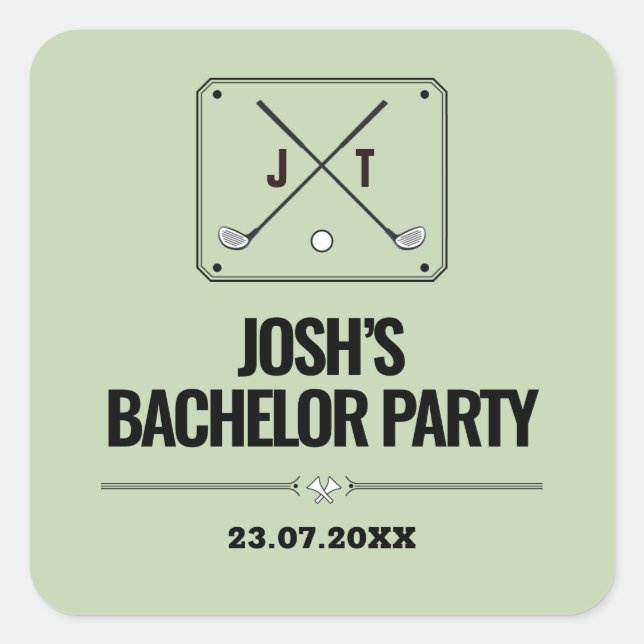 Pegatina Cuadrada Fiesta de Bachelor de Descanso de Golf Retro Moder (Anverso)