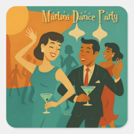 Pegatina Cuadrada Fiesta de Baile con Martini de Época Moderna