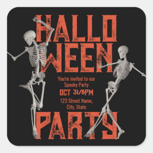 Pegatina Cuadrada Fiesta de baile de Halloween personalizable