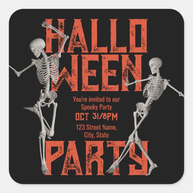 Pegatina Cuadrada Fiesta de baile de Halloween personalizable (Anverso)