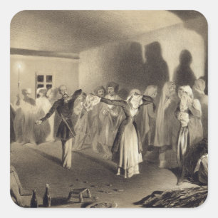 Pegatina Cuadrada Fiesta de baile en Kagha-Choura, Daguestán, placa