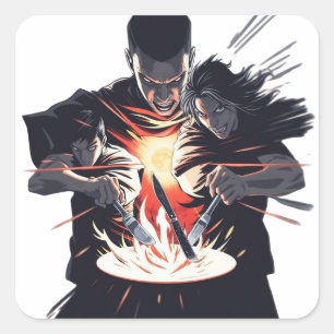 Pegatina Cuadrada Fiesta de batalla: El ascenso de los guerreros cul