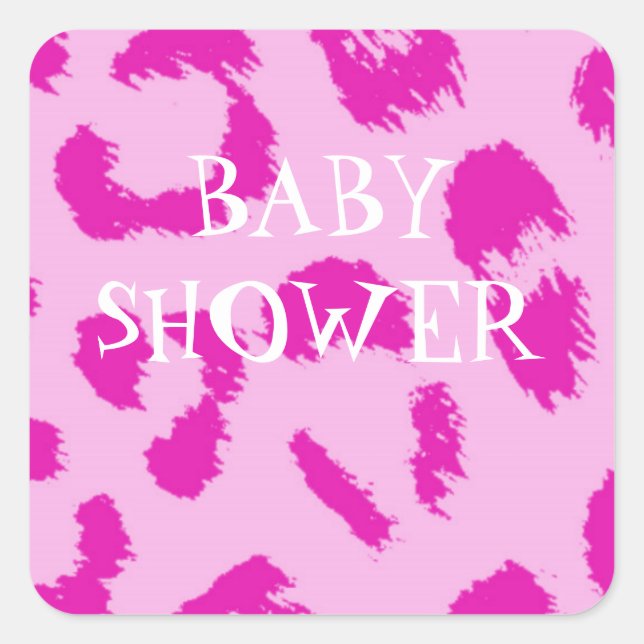 Pegatina Cuadrada Fiesta de Bebé con Estampado de Leopardo Rosa (Anverso)