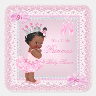 Pegatina Cuadrada Fiesta de Bebé Princesa Niña Bailarina Rosa Étnica