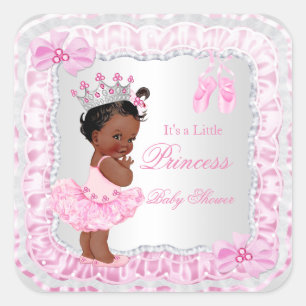 Pegatina Cuadrada Fiesta de Bebé Princesa Niña Bailarina Rosa Étnica