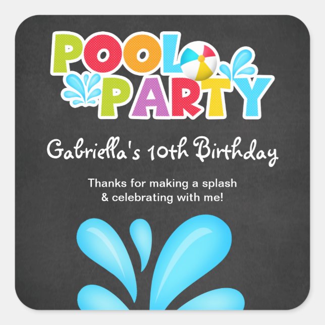 Pegatina Cuadrada Fiesta de billar Big Splash Gracias (Anverso)