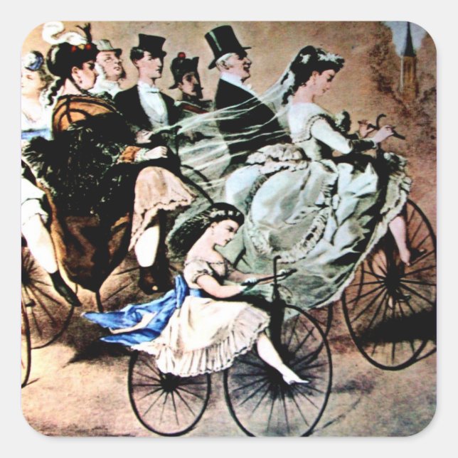 PEGATINA CUADRADA FIESTA DE BODA AZUL AMARILLO NEGRO (Anverso)