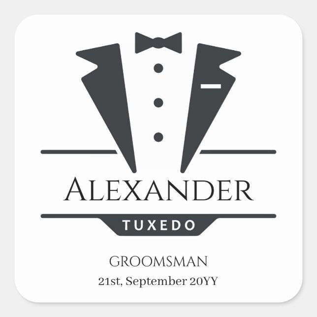 Pegatina Cuadrada Fiesta de bodas Tuxedo Regalos Groomsman (Anverso)
