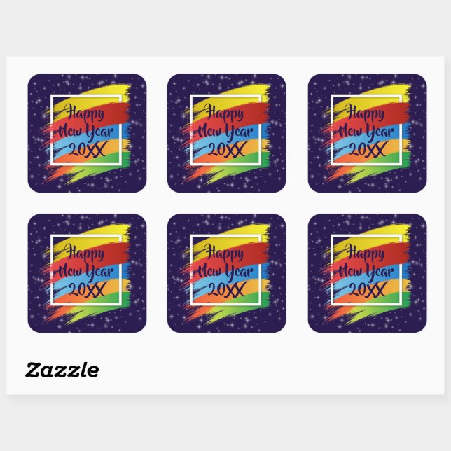 Pegatina Cuadrada Fiesta de Brush Strokes Happy New Year 20xx (Hoja)