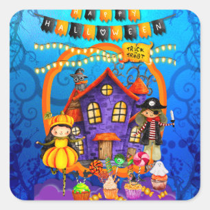 Pegatina Cuadrada Fiesta de celebración de Halloween disfraz de niño