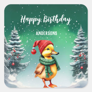 Pegatina Cuadrada Fiesta de chica de cumpleaños del árbol de navidad