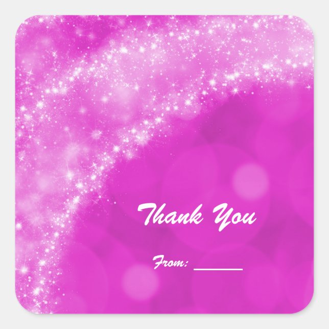 Pegatina Cuadrada Fiesta de Cinderella con Brillo Rosa y Blanco para (Anverso)